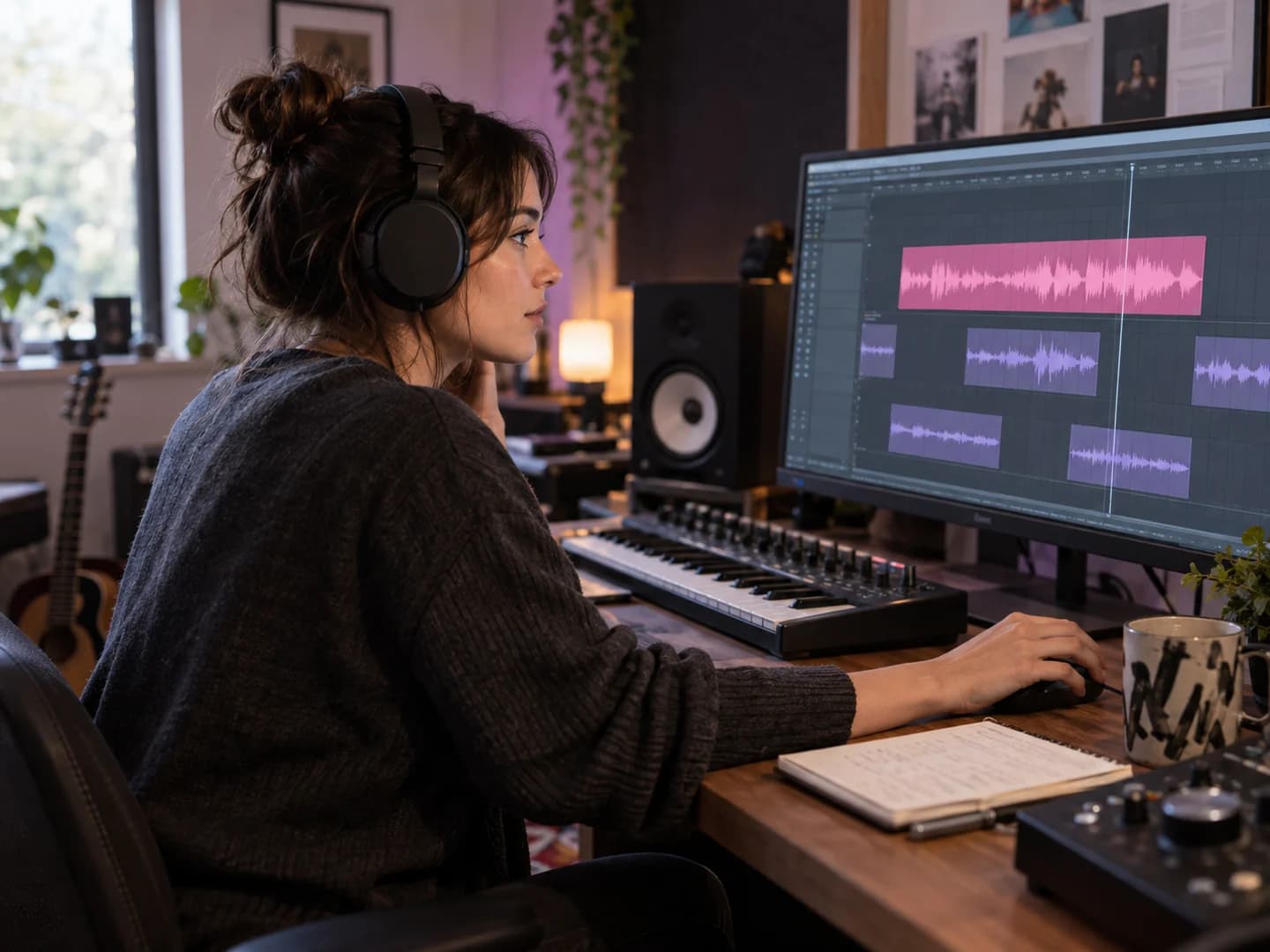 Producer editing a recorded vocal performance on a multitrack audio timeline