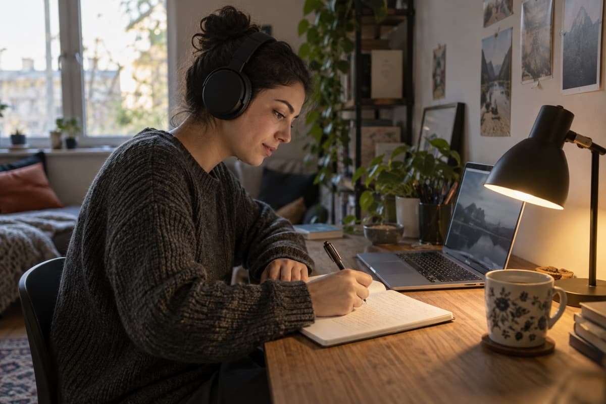 Narrator planning spoken audio before mixing sound effects into the recording