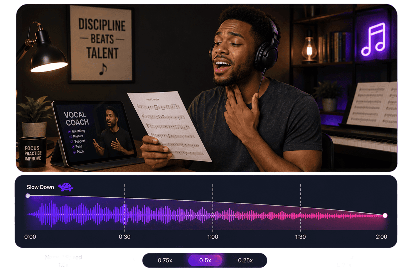 Slow Down Audio for Practice and Learning